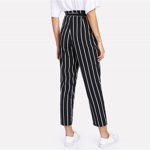 Self Belt Striped Pants