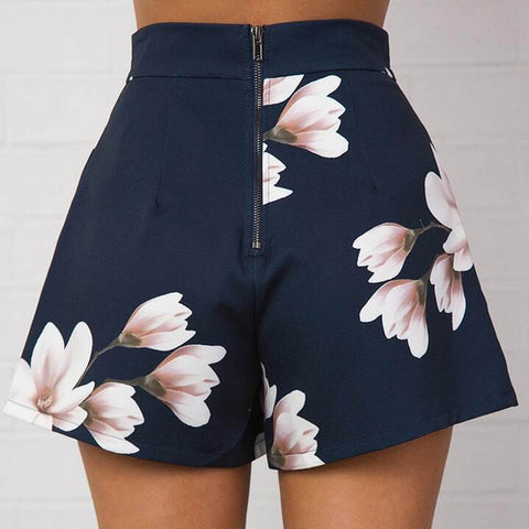 Zipped Flower Printed Short
