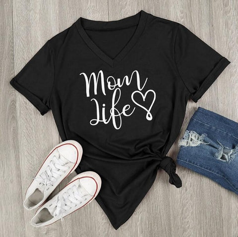 Mom Life V-Neck Tops