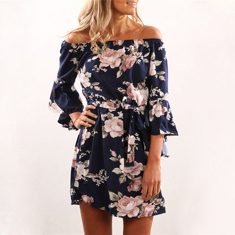 Off Shoulder Floral Print Dress