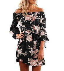 Off Shoulder Floral Print Dress